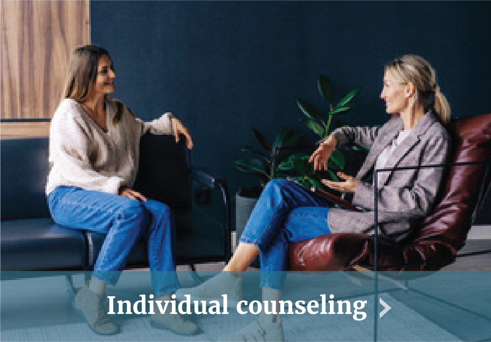 A woman getting counseling with Individual counseling callout